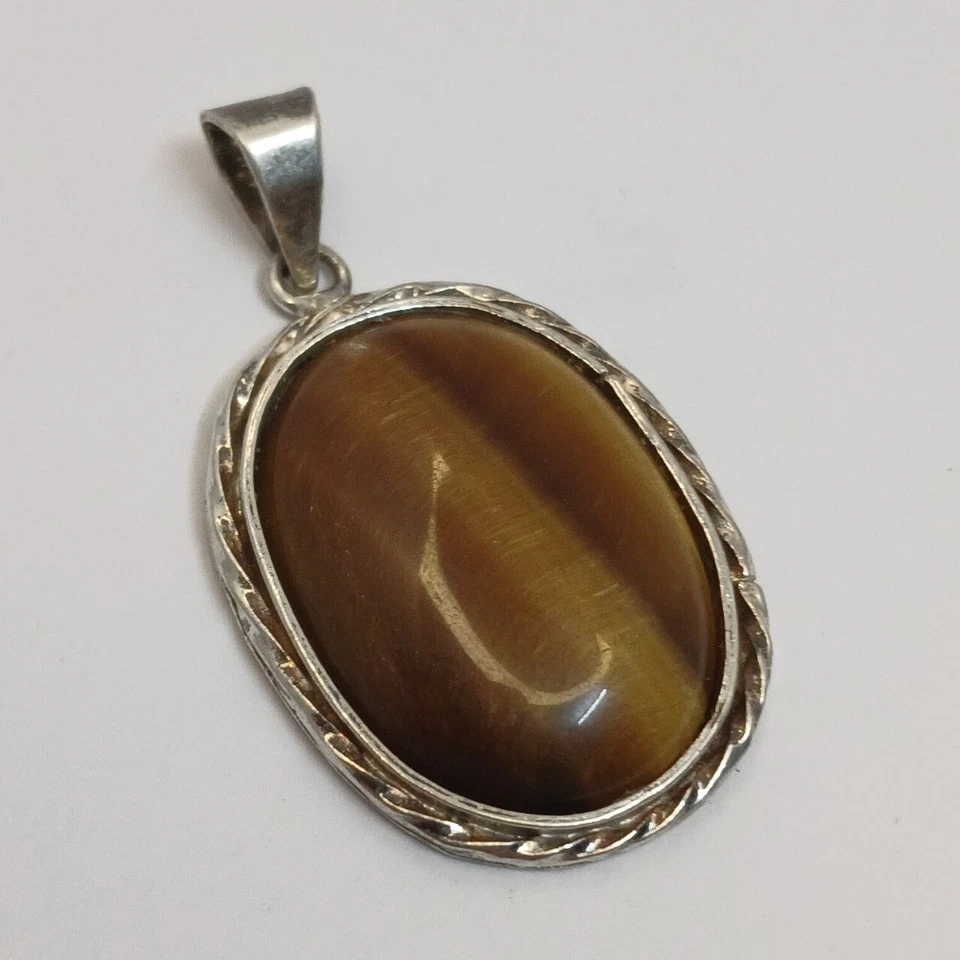 Collar Vintage 800 Plata Hecho a Mano con Ojo de Tigre - Joyería Étnica Foto 2 de 4