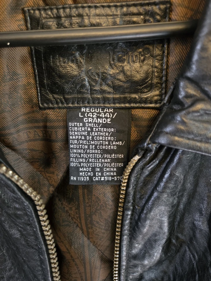 Chaqueta de cuero vintage de piel de cordero negra grande Hunt Club Foto 2 de 4