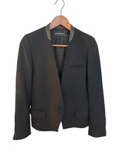 ZADIG & VOLTAIRE DELUXE Black Wool Blend Leather Collar Blazer Jacket FR36 US4