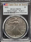 2021 $1 American Silver Eagle Type 2 PCGS MS70 First Day of Issue 🌟 🌟 🌟
