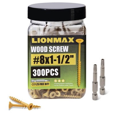 LIONMAX Wood Screws 1-1/2 Inch, Deck Screws #8 x 1-1/2'', 300 PCS, Rust Resist...