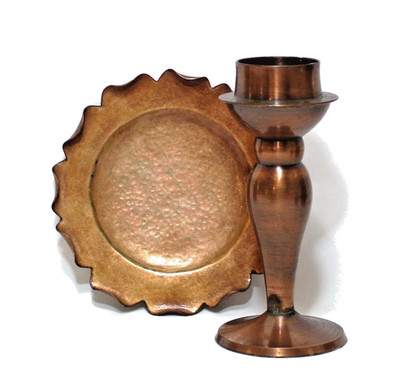 Vintage Copper Candle Holders Pillar Votive Metal Set 2