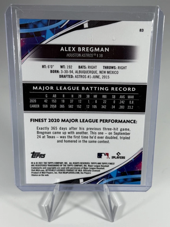 2021 Topps Finest - Green Refractor #83 Alex Bregman /99 - Image 2 of 2