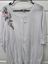 Woman Within Short Sleeve Cardigan Sweater Sz 1X 22/24 White Embroidery NWT A3