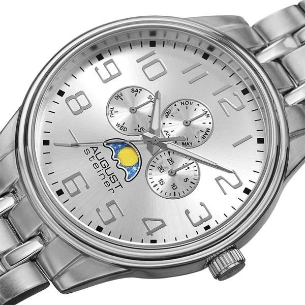 August Steiner AS8174SS Mese Giorno Data Am Pm Contatori Argento da Uomo Watch - Immagine 4 di 4