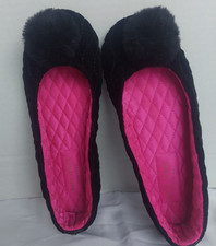 Kate Spade Women's Fluffed TOP UP Ballet Quilted Pom Pom Slippers Black Size 7