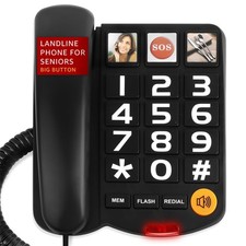 Uvital Big Button Phones for Seniors, Black Corded Landline Phone with 3 One-Tou