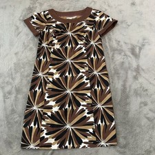 Boden 100% Cotton Floral Burst Retro Weekend Shift Dress 8 Brown Short Sleeve