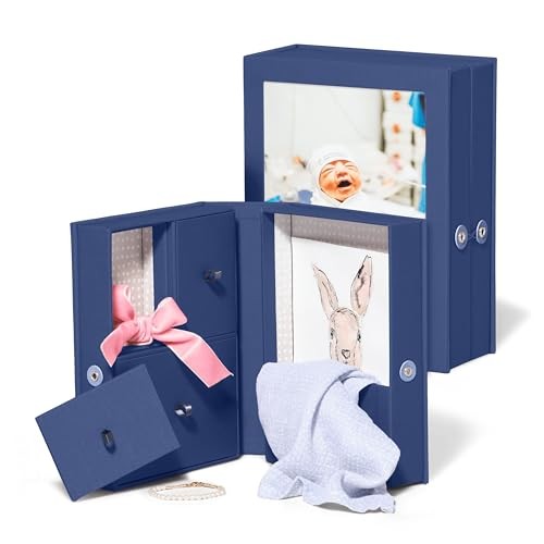 Kleine Andenkenbox und Stoff Bilderrahmen - Memory blau mit neutralem Interieur - Bild 2 von 7