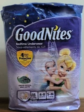 LIMITED EDITION DISNEY FAIRIES TINKERBELL GoodNites Diapers Small Medium 38 - 65