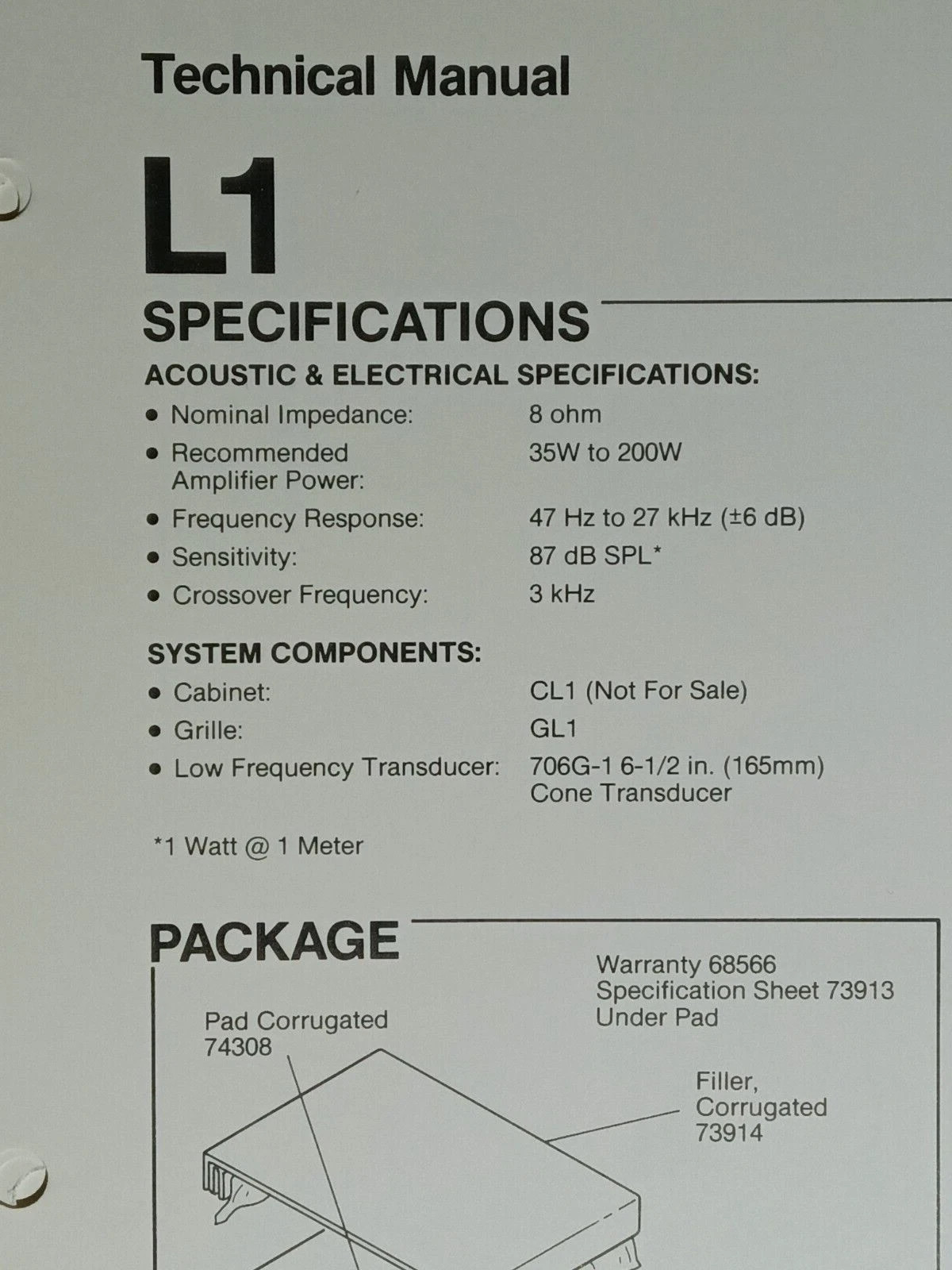 JBL L1 Speakers Specifications Schematic Service Manual Original