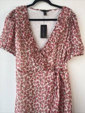 NEW LOOK - CHIFFON WRAP FLORAL DRESS - SIZE 16 - PINK