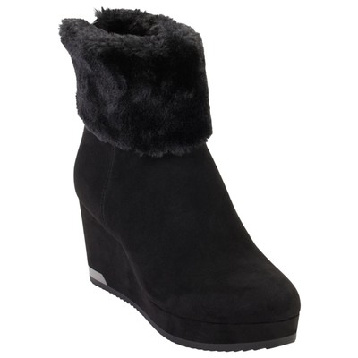 DKNY Women's Nadra Wedge Booties   Black Suede, Size 5