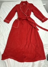 VTG Kayser Red Robe White Trim Women SZ L Belted Side Pockets Soft Fleece USA