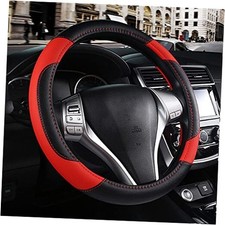 Leather Car Steering Wheel Cover, Non-Slip Car Wheel Cover Black  Red