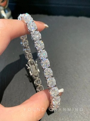 15Ct Round Cut VVS Real Moissanite Tennis Bracelet 14K White Gold Plated Silver