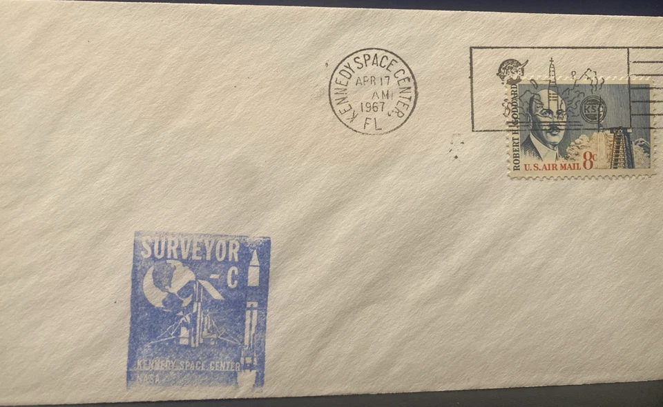 SURVEYOR  Launch Official NASA BLUE Cachet  ; KSC 17 APRIL 1967 + GOODDARD STAMP - Image 2 of 4