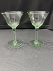 Uranium Green Depression Cordial Stemmed Glasses  Set Of 2 Vintage