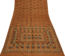 Sushila Vintage Brown Saree 100 Pure Silk Printed Floral Soft Craft Fabric