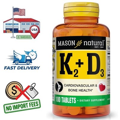 Vitamin K2 Mk4 100mcg + D3 1000 IU & Calcium | 100 Day Supply | 100 Tablets
