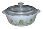 Vintage Glasbake Green Daisy Casserole 1 1/2 Quart Milk Glass Baking Dish W/ Lid