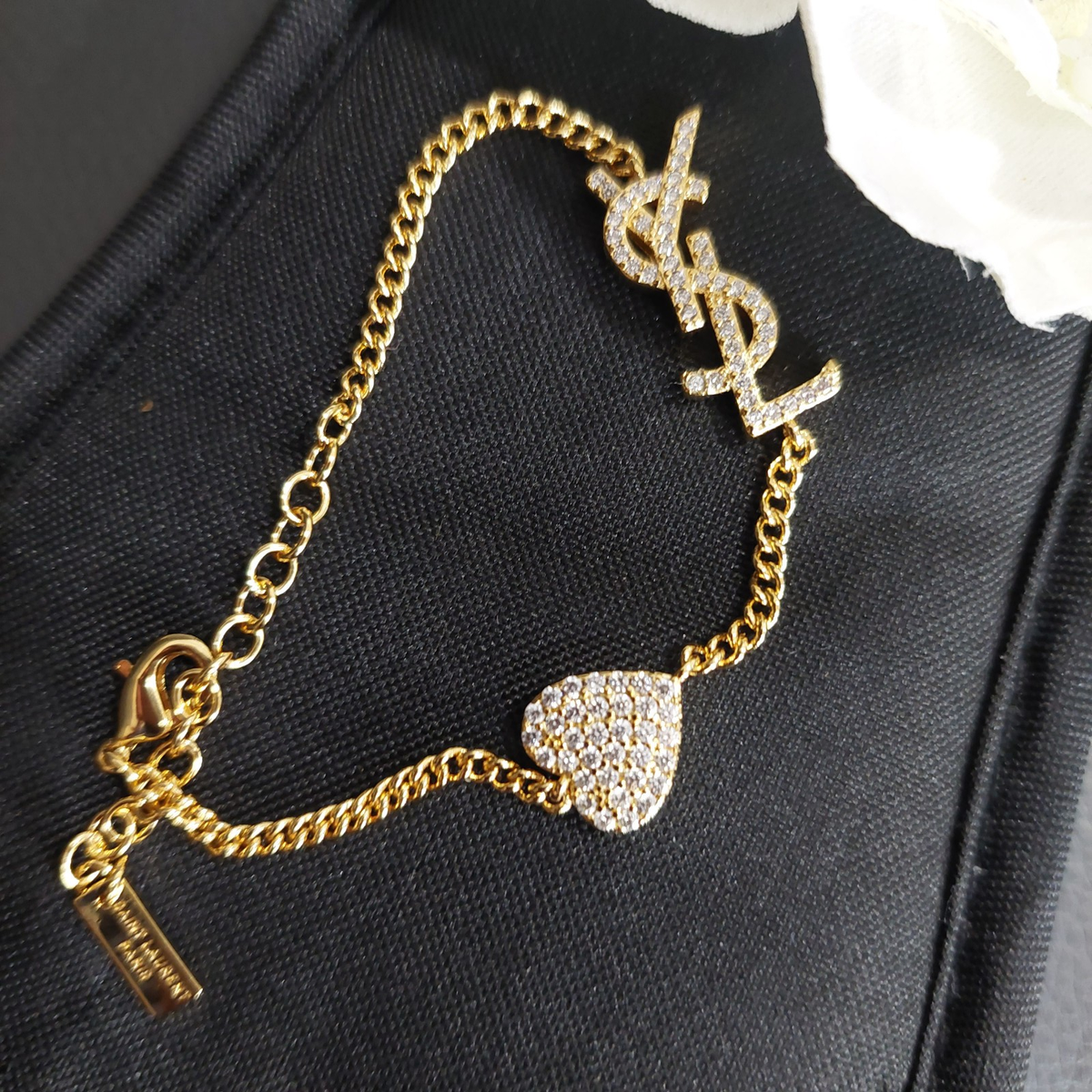 YSL Saint Laurent Studded Heart Logo Charm Bracelet | eBay