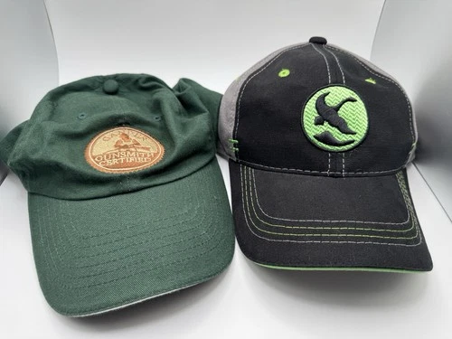 Lot of 2 Gander Mountain Logo Hats Cap ~ Black Gray Green Gunsmithing Outdoor