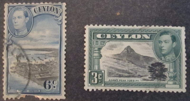 Ceylon Postage Stamps Scott's #s 279 and 280 Present day Sri Lanka Vintage used