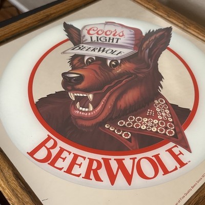 Vtg. 1988 Coors Light Beer Wolf Mirror Sign Adolph Coors Co. Bar