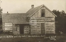 Carrie Nations old log cabin, her Oklahoma home 1908  RPPC Photo Postcard Copy
