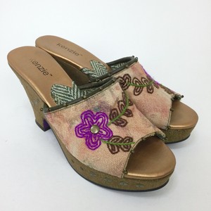 Kensie Womens Wedge Mules 8.5 Comical Fabric Floral Gold Glitter Sequin Heels | eBay