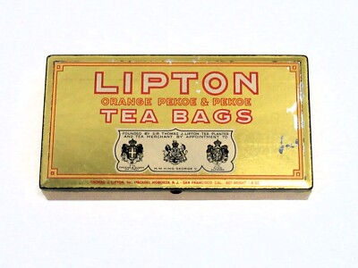 VINTAGE LIPTON TEA BAG TIN EXCELLENT CONDITION ORANGE PEKOE & PEKOE