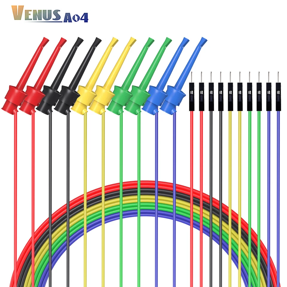 PEAKELECT 10PCS Test Hook to Breadboard Jumper Wire Mini Grabber Flexible Silicone Cable