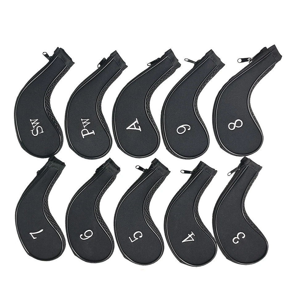 10Pcs Quaility Club Golf Iron Head Covers Headcovers Black UK Stock with Zips - Image 2 of 4