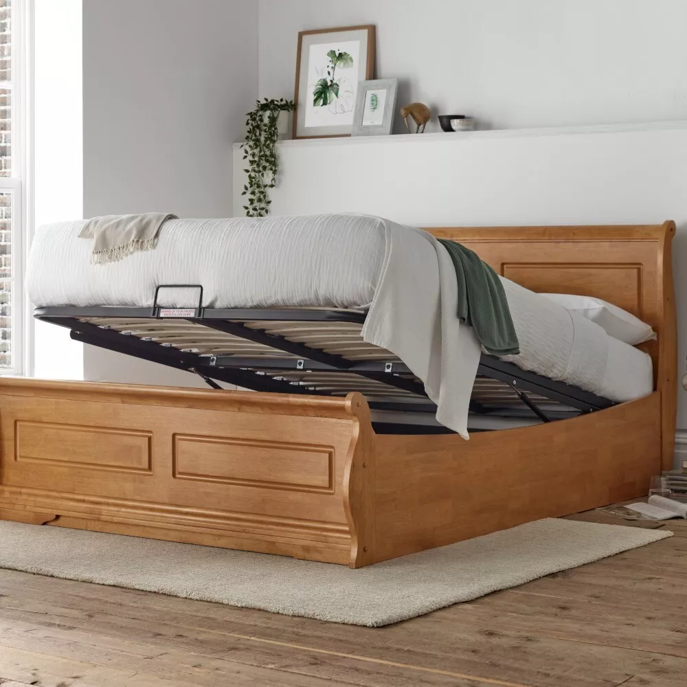 Wooden ottoman sleigh bed deals