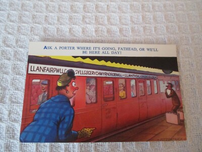 VINTAGE NOVELTY COLOUR  POSTCARD, '' ASK A PORTER WHERE IT'S GOING FATHEAD ''. 