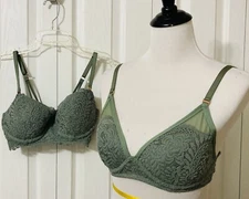 Aerie Bralette Womens Sz 32DD Bra Padded Bra Green Lace Set of 2 Lightweight