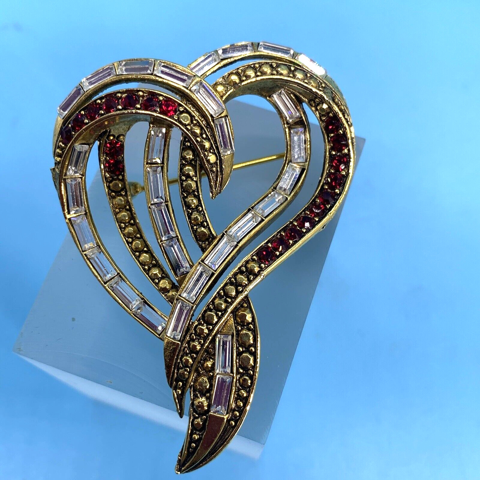 Weiss Signed/Round Ruby Red & Clear Baguette Ston… - image 13