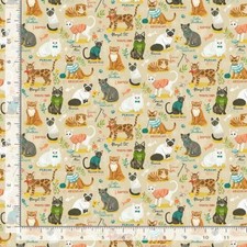 Animal Fabric Cat Breeds on Beige Timeless Treasures YARD