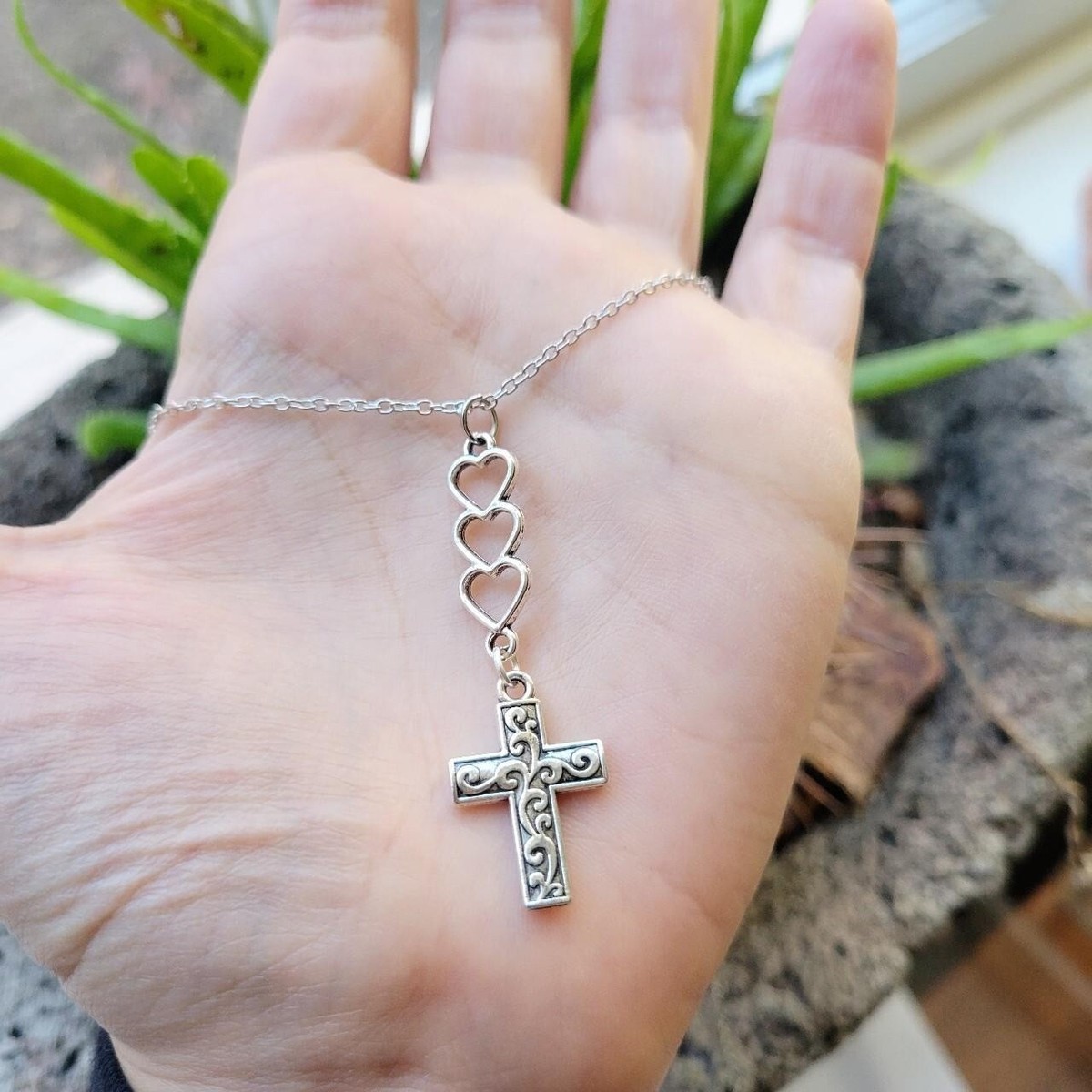 New Classic Heart Cross Dangle Drop Necklace | eBay