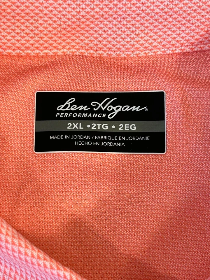 Camisa polo de golf Ben Hogan Performance rosa con estampado de diamantes para hombre talla 2XL Foto 2 de 4