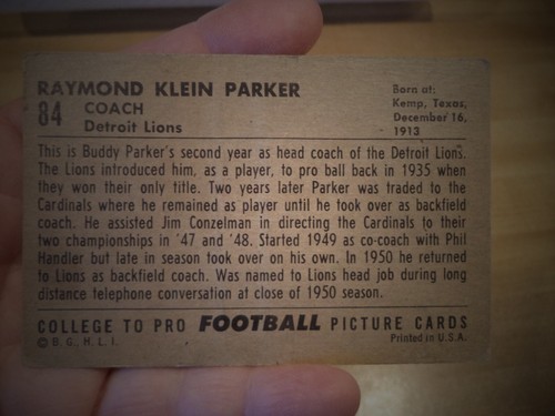1952 BOWMAN #84 RAYMOND PARKER FOOTBALL CARD DETROIT LIONS UNGRADED EXCELLENT - Picture 6 of 8