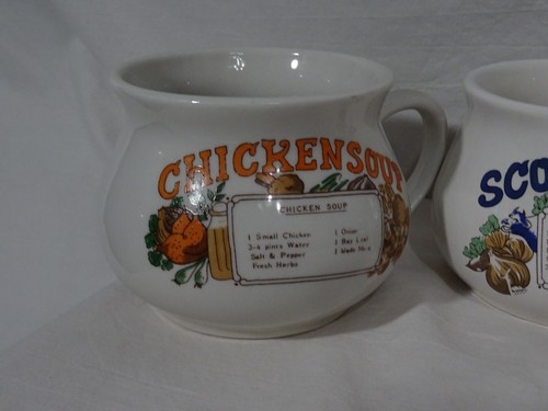 Vintage Recipe Soup Ceramic Stoneware Mug Cups 3.5" Set of 4 Onion Chicken - Picture 2 of 15