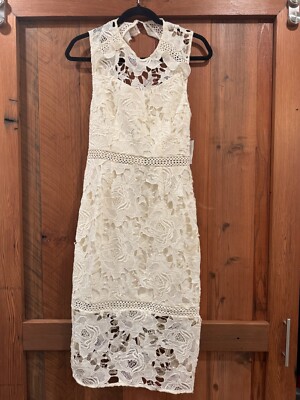 Cooper St. (Nordstrom) coconut milk Lace Midi Dress Size 4 lace Overlay Easter