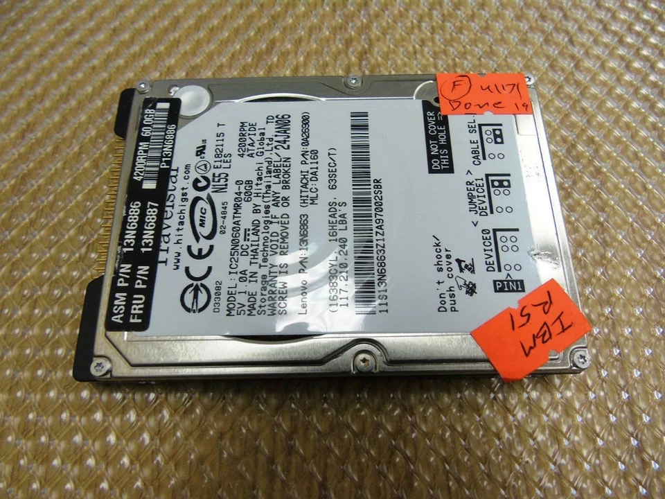 IBM Hitachi 60GB Laptop Hard Drive HDD 9.5MM 2.5" 4200RPM IDE 13N6886 13N6887 - Image 3 of 4