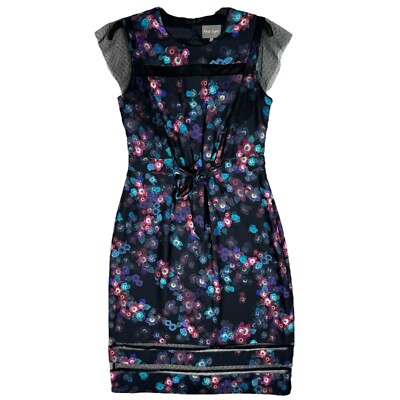 Phase Eight Kacy Black Floral Satin Sheath Dress Size 8 12 UK Special Occasion