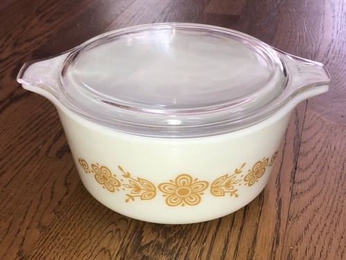 Vintage Pyrex Butterfly Gold 474-B - 1 1/2 Qt. Casserole Dish - With ...