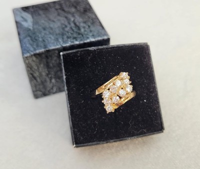 NOS Vintage Gold Plated Cubic Zirconia Lindenwold Cocktail Ring In Orig Box Sz 8