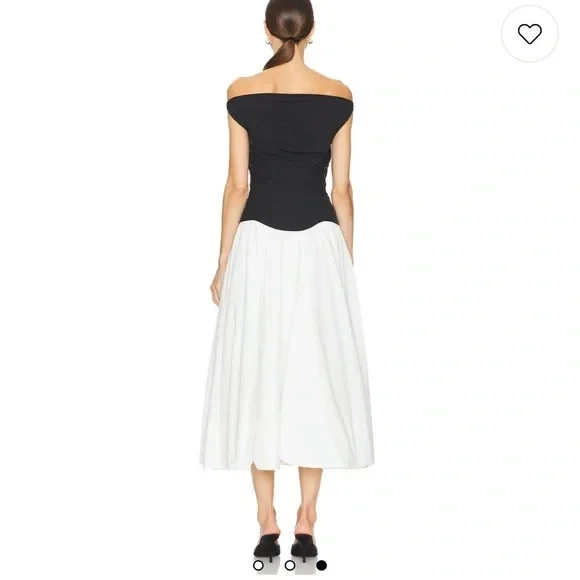 Jonathan Simkhai Cersei Off Shoulder Midi Dress in White Black Multi- Sz 0 New - Image 3 of 3