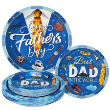 24 Pcs Happy Father's Day Plates Set - Blue Best Dad Paper Plate, Fathers